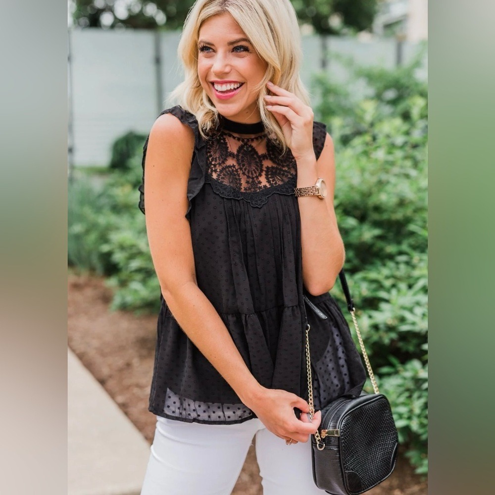NWT Black Sleeveless Lace Detail Top M - Picture 16 of 16